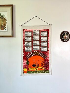 Vintage 1974 Calendar Hanging Tapestry 16.5” x 28”